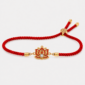 18K Gold Plated Rakhi Stone-Studded Lotus Floral Motif Design Rakhi - House of Viya