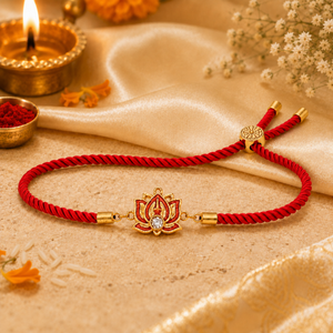 18K Gold Plated Rakhi Stone-Studded Lotus Floral Motif Design Rakhi - House of Viya