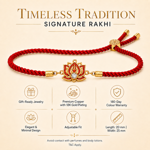 18K Gold Plated Rakhi Stone-Studded Lotus Floral Motif Design Rakhi - House of Viya