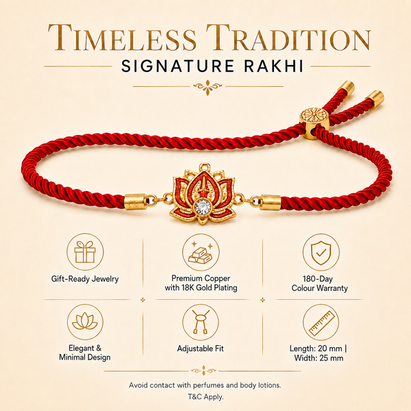 18K Gold Plated Rakhi Stone-Studded Lotus Floral Motif Design Rakhi - House of Viya