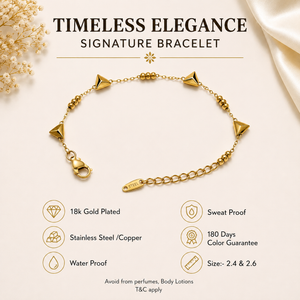 Gold Plated Pyramid Spike Bead Station Delicate Chain Bracelet with Lobster Clasp - House of Viya
