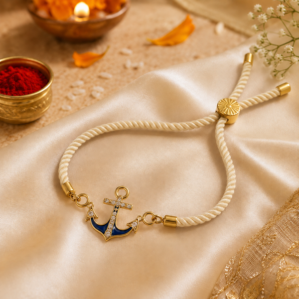 18K Gold Plated Rakhi Stone-Studded Anchor Motif Design Rakhi - House of Viya