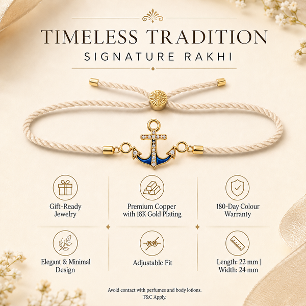18K Gold Plated Rakhi Stone-Studded Anchor Motif Design Rakhi - House of Viya
