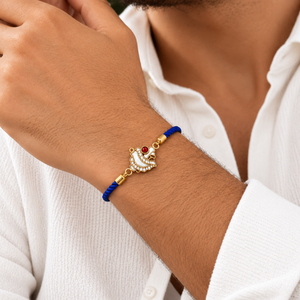 18K Gold Plated Rakhi Stone-Studded Shankh Motif Religious Traditional Rakhi - House of Viya