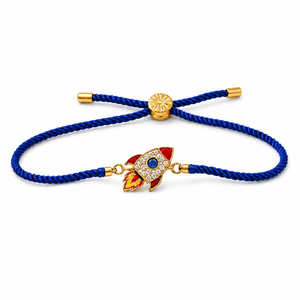 18K Gold Plated Rakhi Stone-Studded Rocket Motif Kids Character Rakhi - House of Viya