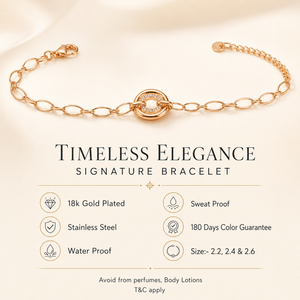 Gold Plated Oval Link Chain Bracelet with Interlocking Double Circle White Stone Halo Charm Center