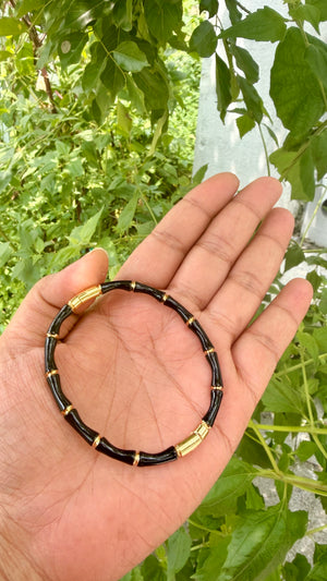 Bamboo Anti-Tarnish Beaded Kada Bracelet - Black & Gold Elegance