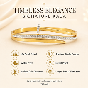 Kadas Gold-Tone Stone-Studded Kada with Textured Band for Women
