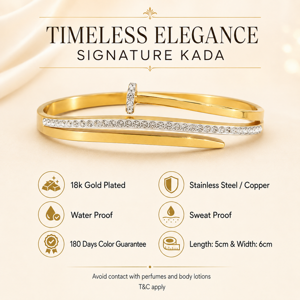 Kadas Gold-Tone Stone-Studded Kada with Textured Band for Women - House of Viya