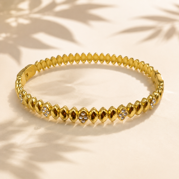 Gold Pyramid Diamond Stud All Around Oval Kada for Women | Pointed Geometric Stone Stainless Steel Ladies Bangle | Bold Festive Jewellery - House of Viya