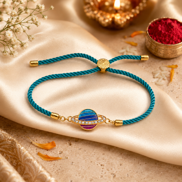 Rakhi Stone-Studded Saturn Planet Motif Design Rakhi