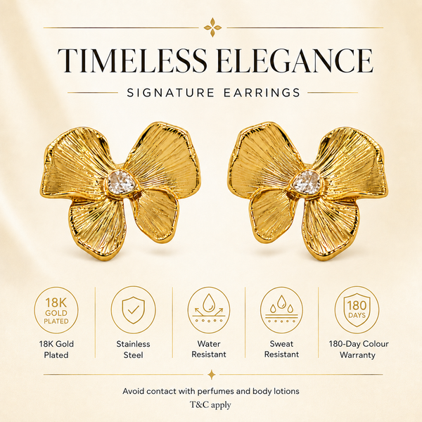 Earrings Gold-Tone Butterfly Motif Ribbed Stud Earrings - House of Viya