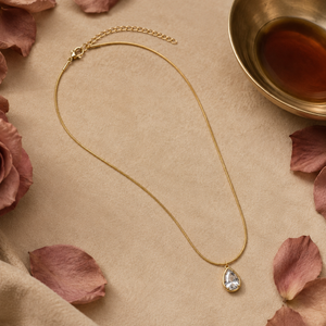 Chain 18K Gold-Plated Delicate Chain with Teardrop White Stone Pendant - House of Viya