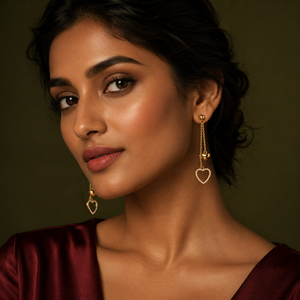 Earrings Gold-Tone Heart Motif Chain-Drop Earrings