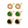 Earrings Crystal, Emerald & Black Onyx Heart Antique Halo Stud Earrings Set of 3 Pairs