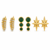 Earrings Pave Leaf Hoop, Emerald Drop & Starburst Stud Earrings Set of 3 Pairs