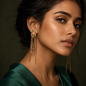 Earrings Gold-Tone Three-Stone Linear Drop Earrings - House of Viya
