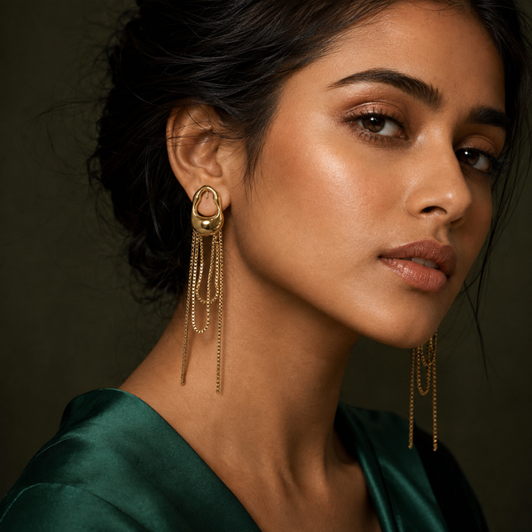 Earrings Gold-Tone Three-Stone Linear Drop Earrings - House of Viya