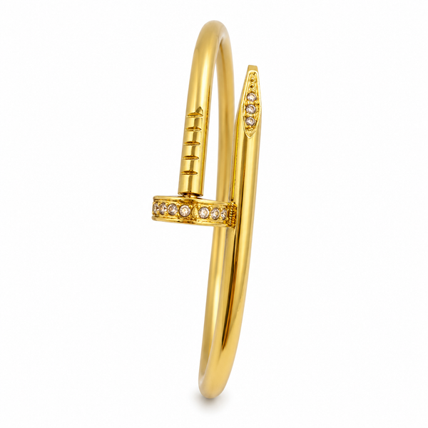 Gold Nail Shape Cuff Kada for Women | Stainless Steel Anti Tarnish Open End Bangle | Stylish Wrist Jewellery - House of Viya
