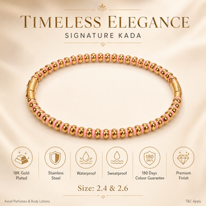 Kada Gold-Tone Stainless Steel Bamboo Collection Pink Stone-Studded Design