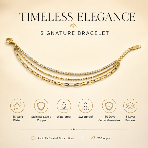Bracelet Gold-Tone Link Chain White Crystal-Studded Designer Style - House of Viya