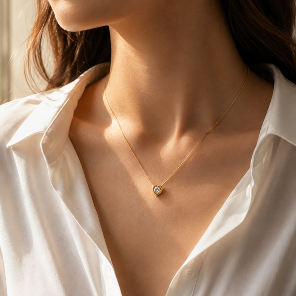 Chain 18K Gold-Plated Minimal Chain with White Heart Crystal Pendant - House of Viya