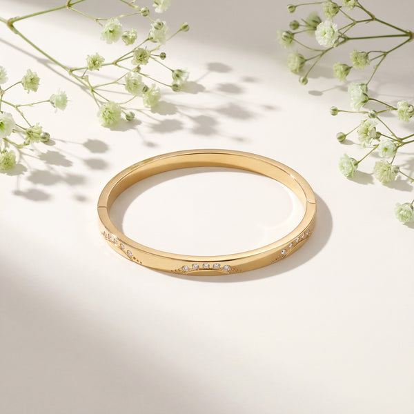 Slim Plain Gold Bezel CZ Baby Kada Bangle | Minimalist Stackable Cuff Bracelet for Women - House of Viya