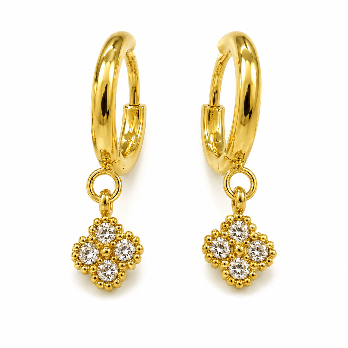 Earrings Gold-Tone Diamond Cluster Hoop Drop Earrings