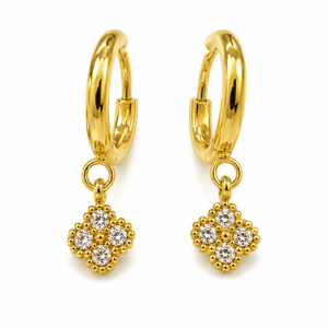Earrings Gold-Tone Diamond Cluster Hoop Drop Earrings