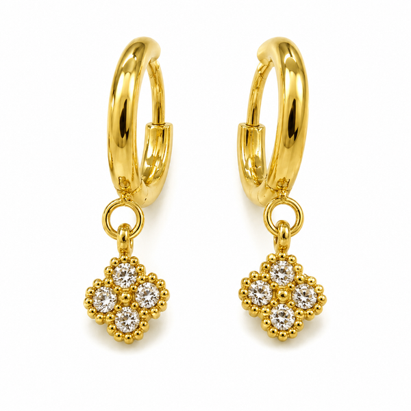 Earrings Gold-Tone Diamond Cluster Hoop Drop Earrings - House of Viya