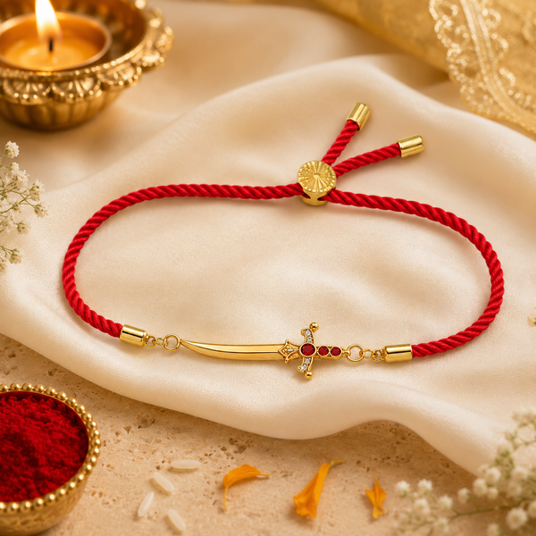 Rakhi Stone-Studded Sword Motif Traditional Design Rakhi
