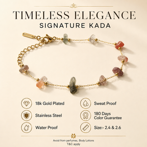 Gold Plated Multi-Colour Natural Stone Chip Dual Strand Delicate Chain Bracelet with Lobster Clasp