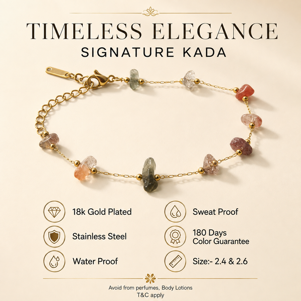 Gold Plated Multi-Colour Natural Stone Chip Dual Strand Delicate Chain Bracelet with Lobster Clasp