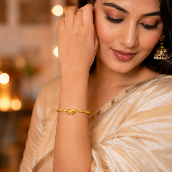 Gold Plain Beaded Twisted Cuff Kada for Women | Ball End Open Bangle | Classic Daily Wear Wrist Jewellery - House of Viya