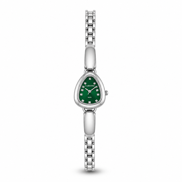 Watches Silver-Tone Pear Shape Dial Green Stone Bracelet Watch for Women - House of Viya