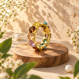 Rings Dual-Tone Polished Rainbow Stone Statement Ring