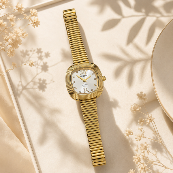 Watches Gold-Tone Cushion Shape Dial Crystal Hour Markers Bracelet Watch for Women