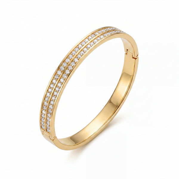 Dual Pave CZ Row Eternity Baby Kada Bangle | Gold Plated Slim Stackable Bracelet for Women - House of Viya