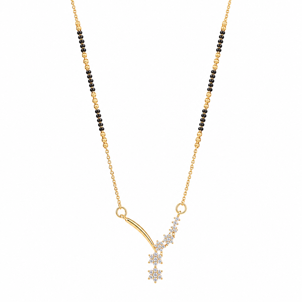 KZ Gold Plated Shooting Star 3 CZ Mangalsutra for Women Black Bead Chain Diagonal Star Pendant FS - House of Viya