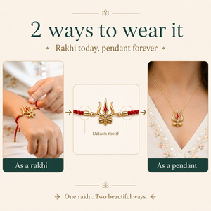 18K Gold Plated Rakhi Stone-Studded Trishul Motif Religious Traditional Rakhi - House of Viya
