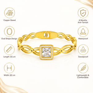 Gold Channel Set Baguette Diamond Oval Kada for Women | Rectangular Stone Row Stainless Steel Ladies Bangle | Premium Design Jewellery