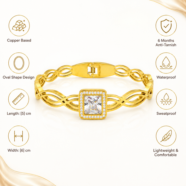 Gold Channel Set Baguette Diamond Oval Kada for Women | Rectangular Stone Row Stainless Steel Ladies Bangle | Premium Design Jewellery - House of Viya