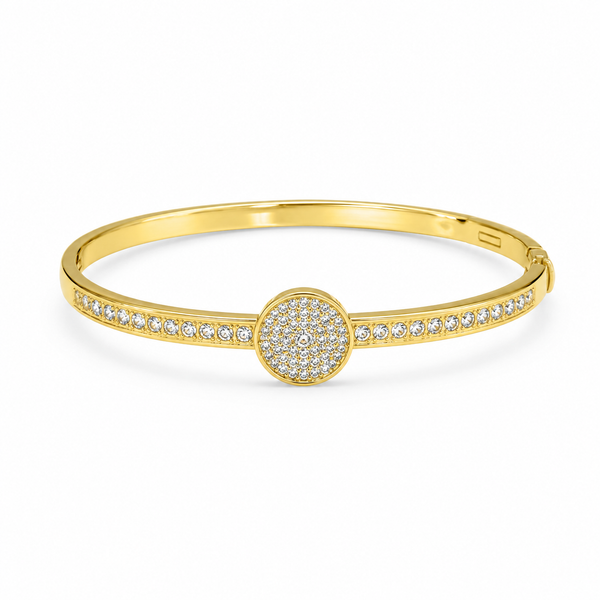Kadas Gold-Tone Crystal-Studded Circular Motif Slim Kada for Women - House of Viya