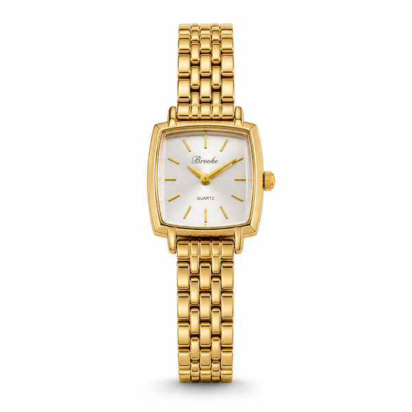 Watches Gold-Tone Square Dial Woven Mesh Bracelet Watch for Women - House of Viya
