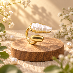 Rings Dual-Tone Polished White Stone Wide Band Ring