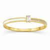 Kadas Gold-Tone Baguette Solitaire Stone-Studded Kada with Crystal Shoulder Accents - Polished Finish Slim Bracelet