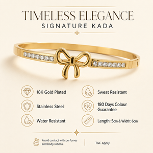 Kadas Gold-Tone Crystal-Studded Bow Motif Slim Kada for Women