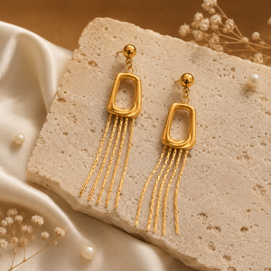 Earrings Gold-Tone Rectangle Frame Stone Earrings - House of Viya