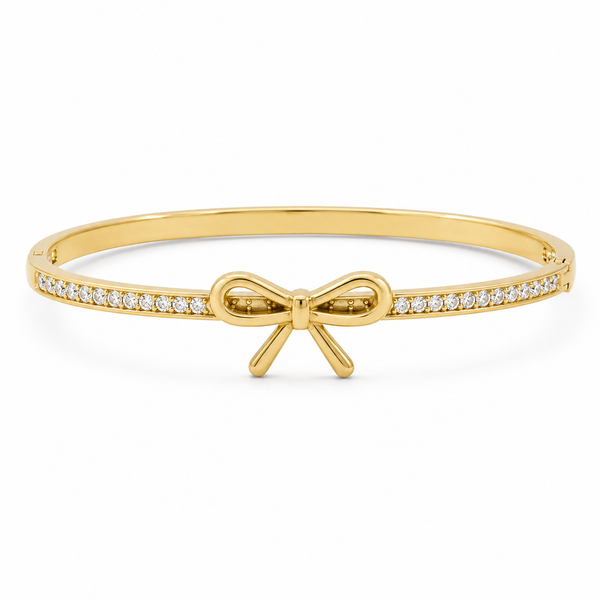 Kadas Gold-Tone Rhinestone-Studded Bow Motif Designer Kada for Women - House of Viya