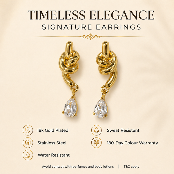 Earrings Gold-Tone Heart Frame Stone Dangle Earrings - House of Viya